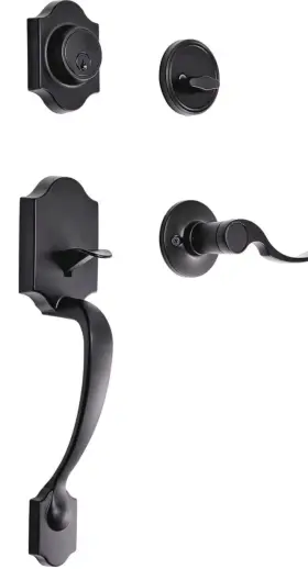 Amazon Basics 313095424430 New Front Door Entry Handleset Shelby Lever Single Cylinder Deadbolt Matte Black
