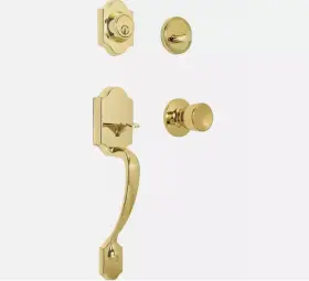 Zia51110 Amazonbasics Amazon Basics Handleset Polished Brass Tulip Knob - Single Cylinder Door Lock