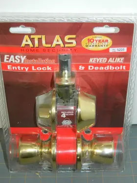Atlas 048037346012 New Home Security Tulip Entry Door Knob And Deadbolt Set Polished Brass