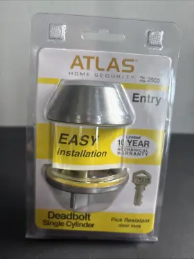 Atlas 048037350941 Home Security Deadbolt Single Cylinder Satin Chrome