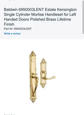 6950003lent Baldwin Estate Kensington Single Cylinder Mortise Handleset
