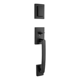 Baldwin 744110353341 Prestige Spyglass Matte Black Single Cylinder Door Handleset With Square Spyglas