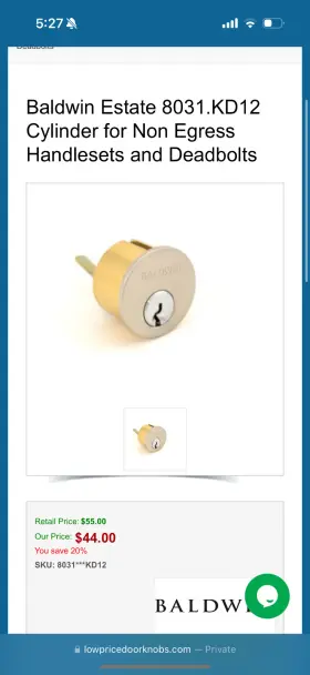 8031.056 Baldwin Satin Nickel Mortise Lock With Key Kd12 2x Keys