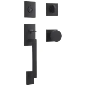 Baldwin Hardware 823079456949 New Satin Black Modern Sectional Keyed Door Handle Set