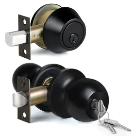 De1-et-bk Bestten Keyed Alike Exterior Door Knob 1 Pk Deadbolt Lockset Matte Black