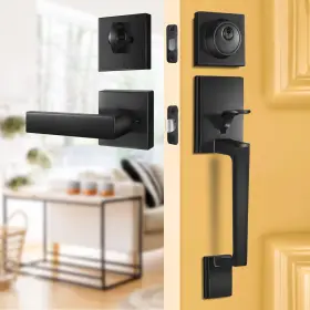 Bonkudoo 614162397689 Matte Black Front Door Handle With Single Cylinder Deadbolt Lock