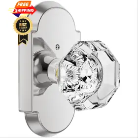 Bonkudoo 639395278192 Crystal Door Knobs With Lock For Bed/bath Interior Polished Chrome