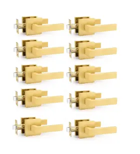Fba3503sb-ps-10 Bonpoly 10 Pack Brass Interior Door Handles Passage Function Heavy Duty Hall And Cl