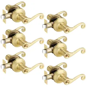 Fbalsh366lsb-kaet-6 Bonpoly 6 Pack Gold Lever Wave Style Entrance Door Handle Keyed Alike For Bedroom