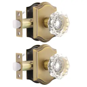 Gbao-psab-dlc30-2pack Branded Clear Glass Crystal Passage Door Knobs Antique Brass