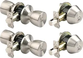 Brinks 039208977692 - Bell Style Keyed Entry Door Knob And Single 2 Pack Satin Nickel