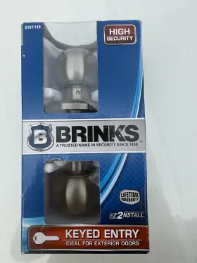 2107-119 Brinks Satin Nickel Keyed Entry Ball Knob Exterior Door Lock