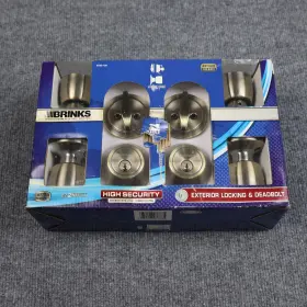 2798-109 Brinks Exterior Locking Door Knob 2 Keyed Entry Deadbolts Antique Brass Set