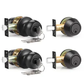072162 Brotima 2 Pack Entry Door Knob Lockset And Single Cylinder Dark Black