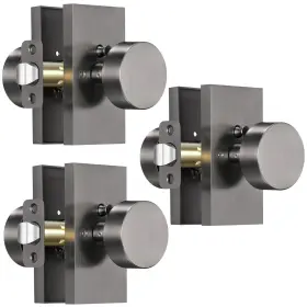 Calzibeno Sy2129-sg-3 Satin Chrome Door Knobs 3 Pack Privacy Knob Interior Rectangular Moder