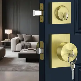 Sy2162-g-1 Calzibeno Exterior Door Knob And Deadbolt Set Gold Front Lock Keyed