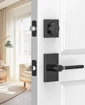 Yt2142 Calzibeno Entry Lever Front Door Handle And Single Cylinder Deadbolt Keyed Alike Locks