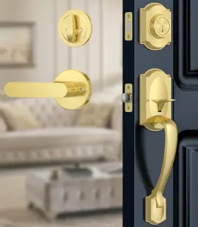 Zmx-fgdls-2138bg Calzibeno Front Door Lock Set Gold Handle And Deadbolt Vintage Exterio
