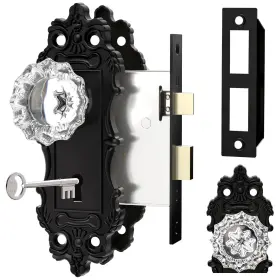 Ceymio 635408120137 Antique Door Knobs Interior Mortise Lock Matte Black Crystal Glass