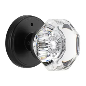 Clctk 639395277782 Glass Door Knobs Interior With Lock Octagon Crystal Privacy Round Matte Blac