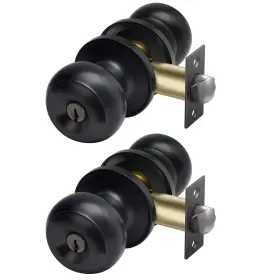 6006-et-bl-2 Cml Hardware Entry Door Knob With Lock And Key Keyed 2 Pack Matte Black