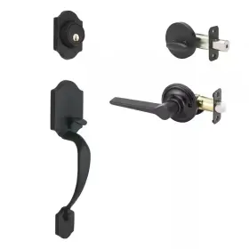 Copper Creek 313107389368 Craftsman Black Door Handleset With Contemporary Handle Trim