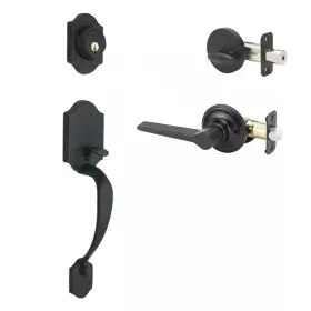 Copper Creek 445031610652 Craftsman Black Door Handleset With Contemporary Handle Trim