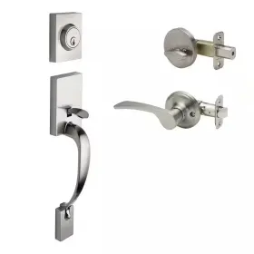 Copper Creek 744110527469 Craftsman Satin Stainless Door Handleset With Right Hand Scandinavian Handle Tri