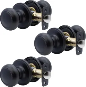 Ck2020bc-3 Copper Creek Black Door Knobs - Round Colonial Knob 3 Pack