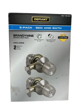 1007769037 Defiant 050134004863 Brandywine Bed And Bath Door Knob 2 Pack Stainless Steel New