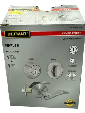 1009 Defiant 050134007833 Naples Door Lever Deadbolt Combo Pack Satin Nickel 014 536 Ob