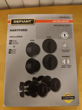 1009429120 Defiant Hartford Matte Black Ext/int Knob And Deadbolt Keyed Entry Pack 2 Double