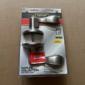 12595 Defiant Naples Collection Keyed Entry Door Lever Satin Nickel Silver