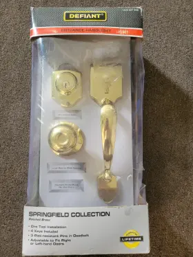 32hc7g1 Defiant Springfield Single Cylinder Polished Brass Door Handleset Mushroom Knob