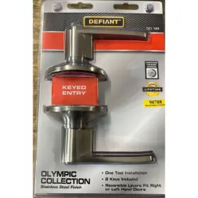 721189 Defiant Key Front Door Lock Olympic Collection Stainless Steel