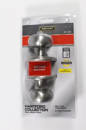 881996 Defiant Hartford Collection Keyed Entry Door Knob Satin Nickel Finish