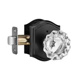 Dllween 639395275702 Glass Crystal Door Knob Interior With Lock Matte Black Vintage Privacy