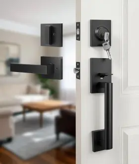 9927-kdet Dpb Front Door Lock Set With Adjustable Deadbolt And Reversible Handle Black