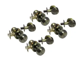 Ebd-5765ab-et-102 Ebuilderdirect Antique Brass Entry Entrance Round Knob With Matching Double Cylinder Keyed