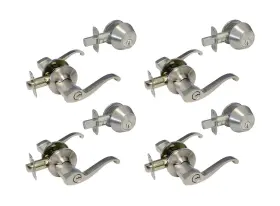 Ebd-835dc-et-101 Ebuilderdirect Satin Nickel Entry Entrance Keyed Levers With Matching Single Cylinder Deadbo