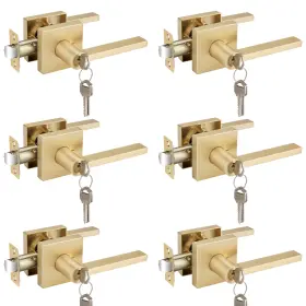 Ca-3633sbkaet-6 Ehomeware 6 Pcs Door Knobs With Lock And Key Entry Keys Satin Brass