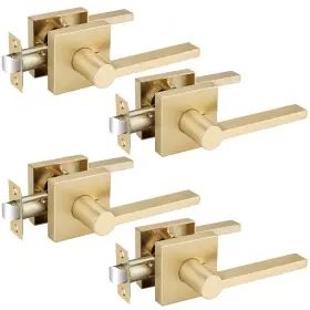 Ca-3633sbps-4 Ehomeware 4 Pack Passage Door Knobs Satin Brass Handles Keyless Closet