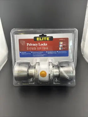 Elite 008435860602 New Privacy Locks Lockset Satin Nickel Finish Door Knob 5 Pi. Cylinder