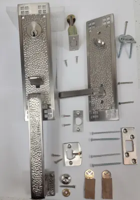 4811acrhus15 Emtek 4811 Arts And Crafts Hammered Tubular Entry Set Lever Rh Satin Nickel Keys
