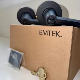 5115hlolhus10b Emtek New - Kil Helios Lever Lh Us19 Flat Black Disk Rosette Keyed 5115hlolhus19