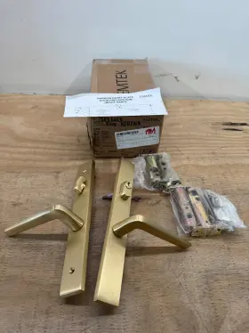 8444us4 Emtek Stretto Rectangular Slideplate Entry Set Satin Brass Read