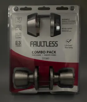 Faultless 050134113213 Stainless Keyed Deadbolt / Front Door Doorknob Set