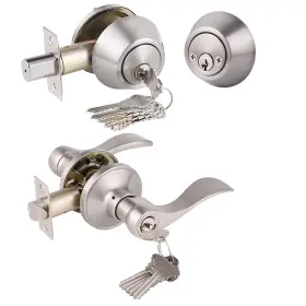 Gobrico 715668040304 Entry Door Handle And Double Cylinder Deadbolt Combo Locksets In Satin Nickel