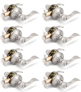 Gb-12061bk-8p Gobrico 8 Pack Wave Drop Handles Privacy Door Locksets Brushed Nickel