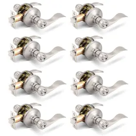 Gb-12061bk-8p-sn Gobrico Satin Nickel Interior 8 Pack Door Handles Privacy Keyless Lever
